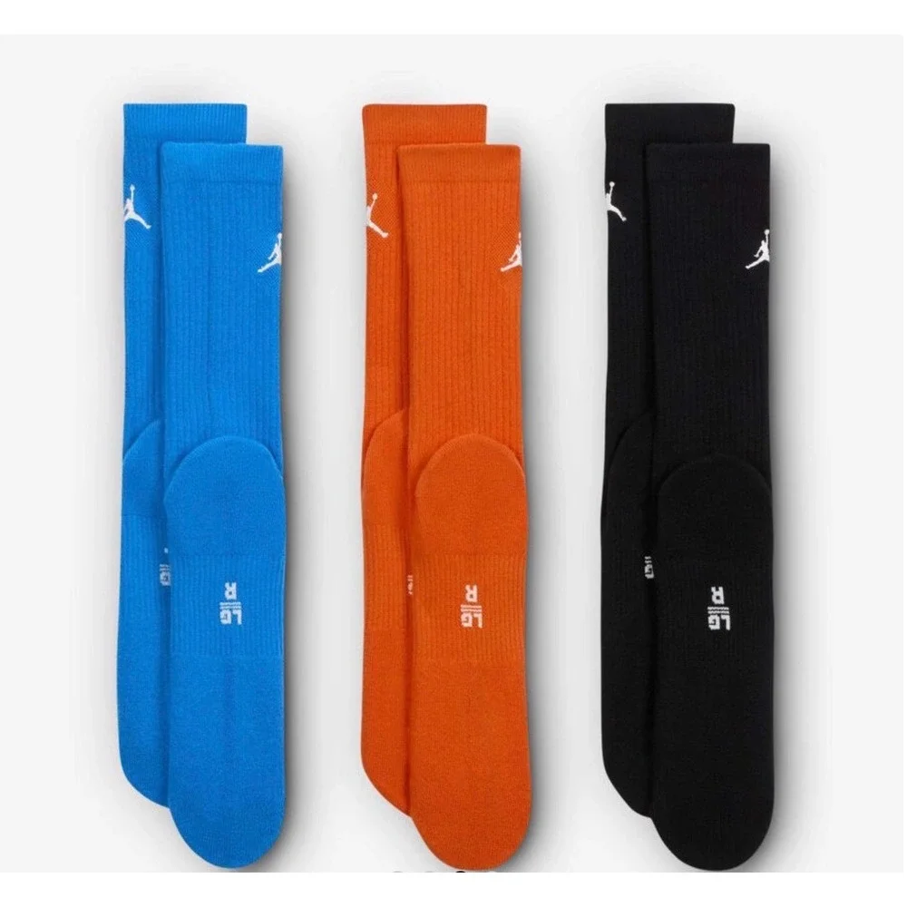 Jordan Crew Socks Mens S Blue Orange Black Excellent Dri-FIT 3-Pack
